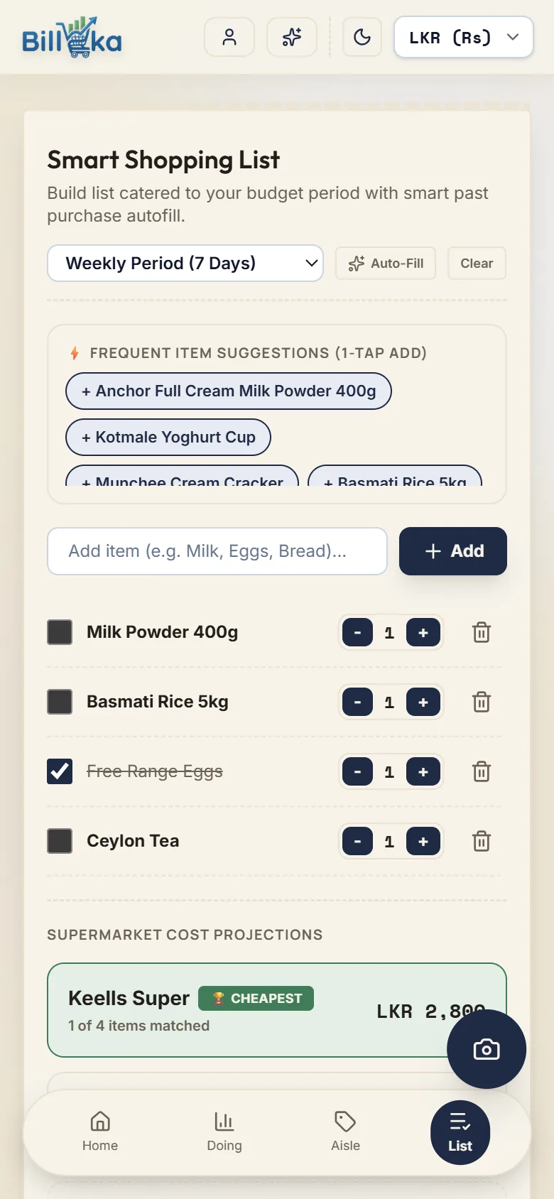 Smart shopping list
